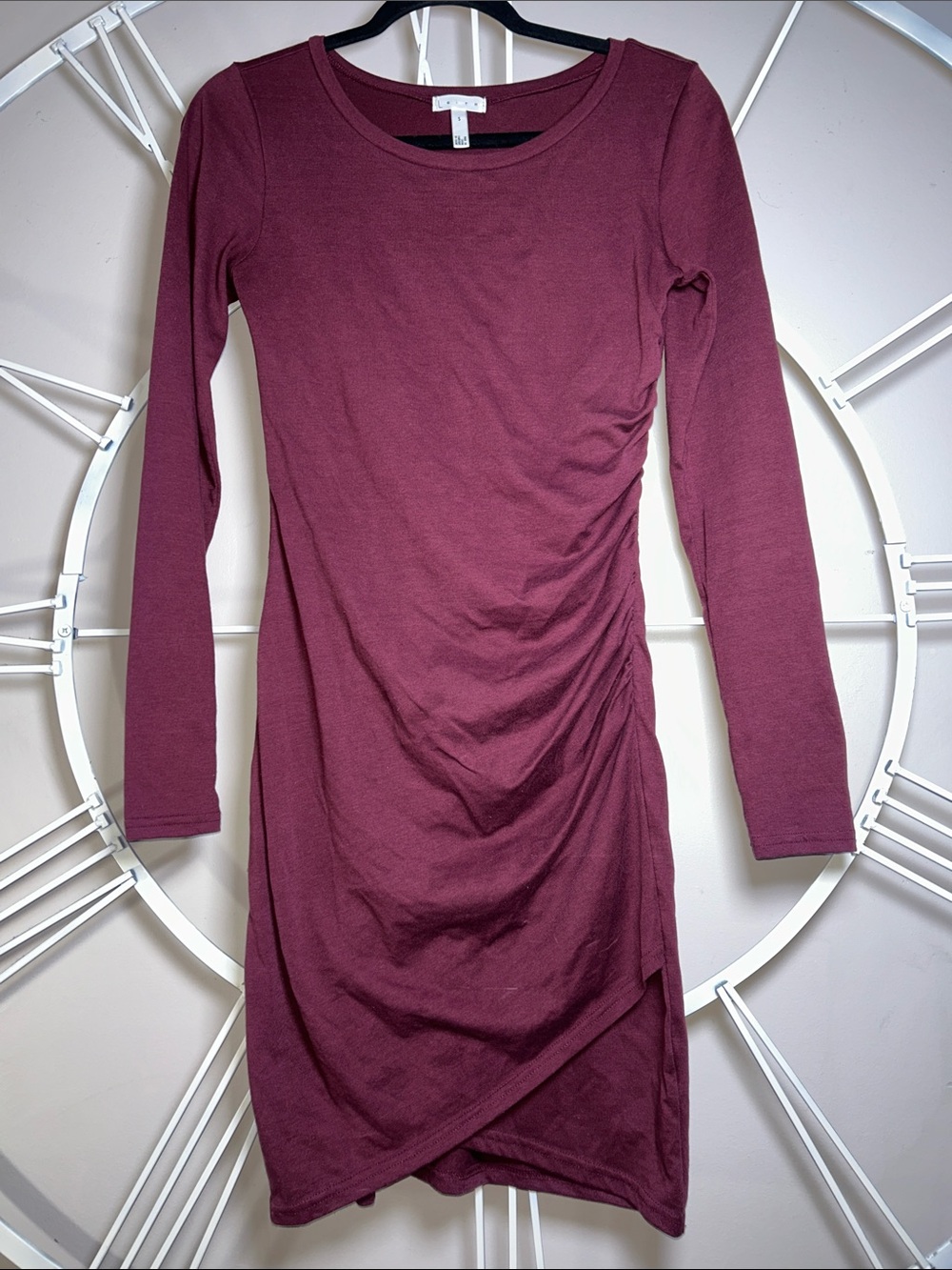 Leith Muave Long Sleeve Ruched Asymmetrical Hem Dress